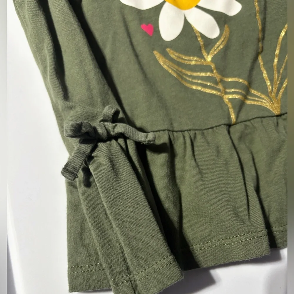 Carters Glitter Daisy Peplum My Sister is My Bestie Green Jersey Shirt Girls 5t